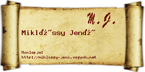 Miklóssy Jenő névjegykártya